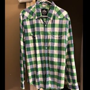 Express Plaid Fitted Button Down Flannel Shirt